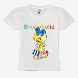 YK Warner Bros Girls Tweety Printed Round Neck Puff Sleeves Pure Cotton T-Shirt-picture-37