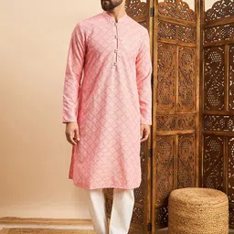 House of Pataudi Embroidered Mandarin Collar Ethnic Wear Kurta-picture-31
