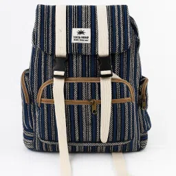 Small 17 L Laptop Backpack Trendy Handcrafted Hemp Backpack – Blue & White Patterned Eco-Friendly Bag-image-94