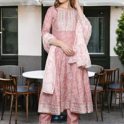 True Shape Women Floral Printed Regular Kurta with Trousers & With Dupatta-9