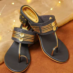 JAYPORE Women Embellished Leather Block Sandals-picture-34