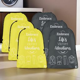 Aura Yellow & Grey 6 Pieces Typography Printed Water Resistant Multi-Utility Organisers-2