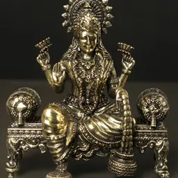 Exotic India 4" Small Superfine Brass Goddess Lakshmi Seated on Singhasan-image-75