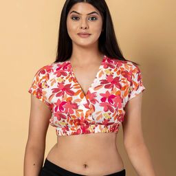 CORSICA Women Floral Print Cotton Blouson Wrap Crop Top-image-85
