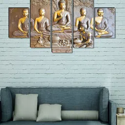 SAF Grey & Gold-Toned 5 Piece Religious Buddha Wood Wall Art-image-50