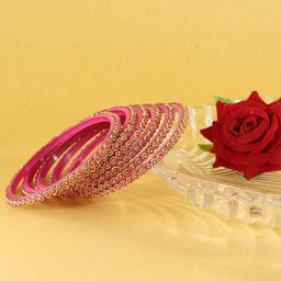 ZULKA Set Of 12 Beaded & Moti Work Glass Bangles-image-36