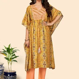 KALINI Ethnic Motifs Printed V Neck Kaftan Kurta With Trousers-picture-11