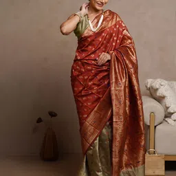 Subham Woven Design Zari Half and Half Banarasi Saree-45