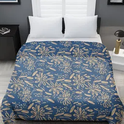 RRC Blue & Gold-Toned Floral Microfiber AC Room 150 GSM Double Bed Comforter-image-50