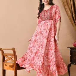 Jaipurite Floral Printed Round Neck Thread Work Anarkali Kurta-18