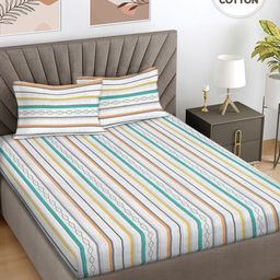 Myntra Elegant Homes Multicoloured Striped 300 TC King Bedsheet with 2 Pillow Covers-picture-21