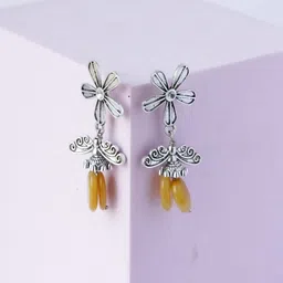 Shrim jewels Brass-Plated Artificial Beaded Oxidised Floral Shaped Drop Earrings-picture-38