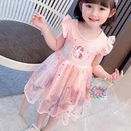 YK Girls Polka Dot Print Flutter Sleeve Fit & Flare Dress-picture-9