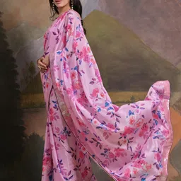 Anouk Rustic Floral Printed Embellished Sequinned Border Pure Chiffon Saree image 2