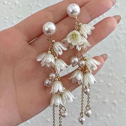 Celestria Pearls Beaded Tasselled Contemporary Korean Drop Earrings-33