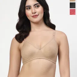 LILY Pack Of 3 Solid Full Coverage Non Padded Non Wired Regular T-shirt Bra wnysor-image-91