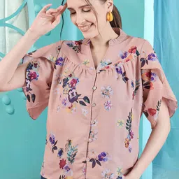 Winza Designer Women Floral Print Mandarin Collar Flutter Sleeve Top-image-83