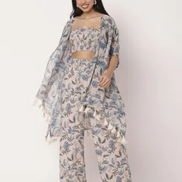 Moomaya Abstract Printed Tube Top with Palazzo & Shrug Co-Ord Set-image-15