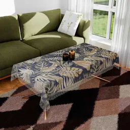 Kuber Industries Blue & Brown Floral Printed Anti-Skid 4-Seater Table Cover-44