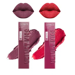 krayons Set Of 2 Velvet Kiss Liquid Lipstick - 3.5 ml Each - Peach Pink 08-Dusty Mauve 04-10