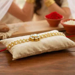 LUCKY JEWELLERY 2-Pcs Cubic Zircon Studded Rakhi With Roli Chawal & Greeting Card image 4