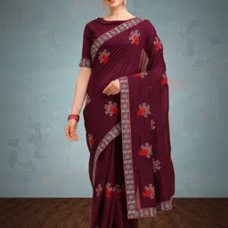 DIVASTRI Embellished Embroidered Silk Blend Fusion Saree-image-38
