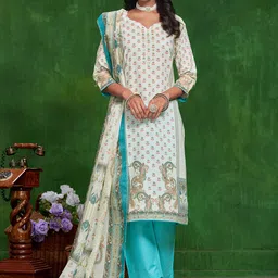 Sangria Printed Pure Cotton Straight Kurta With Trouser & Dupatta-picture-14