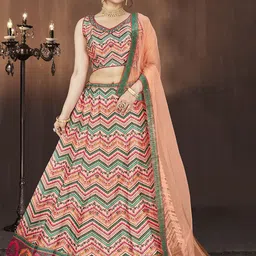 EthnicTree Printed Beads and Stones Ready to Wear Lehenga & Blouse With Dupatta-picture-25