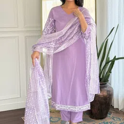 URMIR FASHION Women Ethnic Motifs Regular Thread Work Kurta with Trousers & With Dupatta-picture-0
