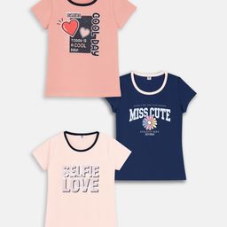Here&Now X Game Begins Girls Assorted Pack Of 3 Typography Printed T-shirts-picture-48