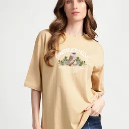 MISCHIEF MONKEY Women Printed Drop-Shoulder Sleeves Applique T-shirt-image-82
