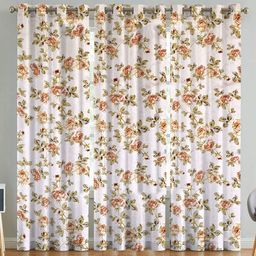 ANA Beige & Green Set of 3 Floral Room Darkening Door Curtain-7