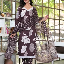 SINGNI Women Floral Embroidered Regular Pure Cotton Kurta with Trousers & With Dupatta-picture-58