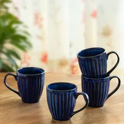 ExclusiveLane Navy Blue 4 Pieces Textured Ceramic Glossy Mugs-picture-34