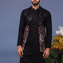 KALPRAAG Men Floral Embroidered Regular Sequinned Kurta with Trousers & With Dupatta-picture-57