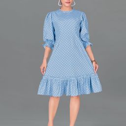 FASHION DREAM Polka Dot Printed Puff Sleeve A-Line Dress-image-78