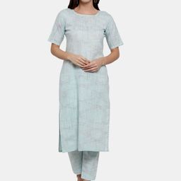 Aarsha Geometric Printed Pure Cotton Straight Kurta With Trousers-24