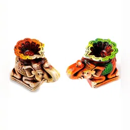 Lupaava 2Pcs Red & Brown Textured Terracotta Clay Diyas image 3