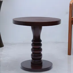 DZYN Furnitures Ornate Teak Brown Round Shaped Melamine Wooden Coffee Table-47