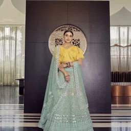 Fusionic Embroidered Mirror Work Semi-Stitched Lehenga & Unstitched Blouse With Dupatta image 5