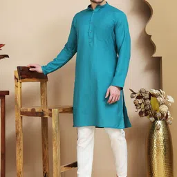 Anouk Rustic Band Collar Pure Cotton Straight Kurta With Pyjamas-image-26