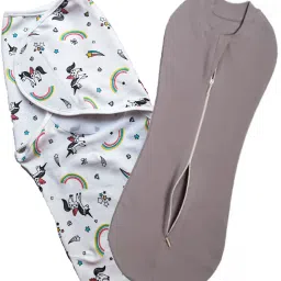 Strap Closer Swaddle wrapper and Zip sleeping sack bag for Newborn baby Pack 2 Sleeping Bag-image-15