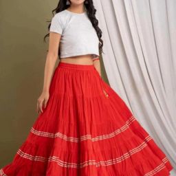 Women Striped Tiered Red Skirt-image-30