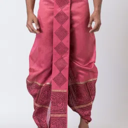 Nakshi hand Block Print Dhoti / Weadding Dhoti / Redy to wear Solid Men Dhoti-image-0