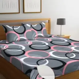 320 TC Cotton Double Geometric Fitted (Elastic) Bedsheet-image-14