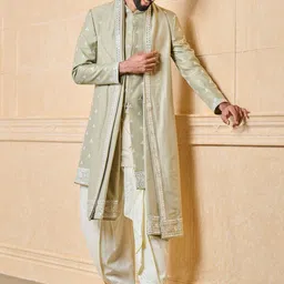 Tasva Embroidered Mandarin Collar Sherwani Set-picture-24