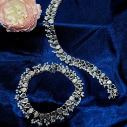 FEMMIBELLA Set Of 2 Silver-Plated Pearl Beaded Anklets-picture-0