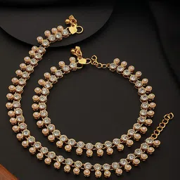 Jazz and Sizzle Set Of 2 Gold-Plated Kundan-Studded & Pearl Beaded Anklets-14