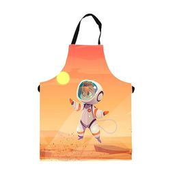 THEYAYACAFE Kids Orange-Coloured Printed Canvas Cotton Apron-20