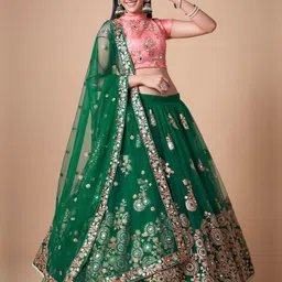 Fusionic Embellished Semi Stitched Net Lehenga & Unstitched Blouse With Dupatta image 3